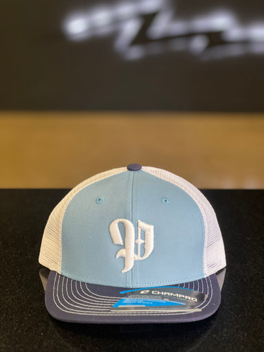 Bold English P Champro Baby Blue/Navy SnapBack