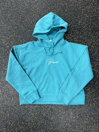 Hooded Mint Crop Top Script logo
