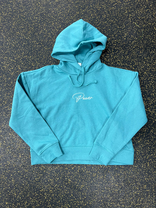 Hooded Mint Crop Top Script logo